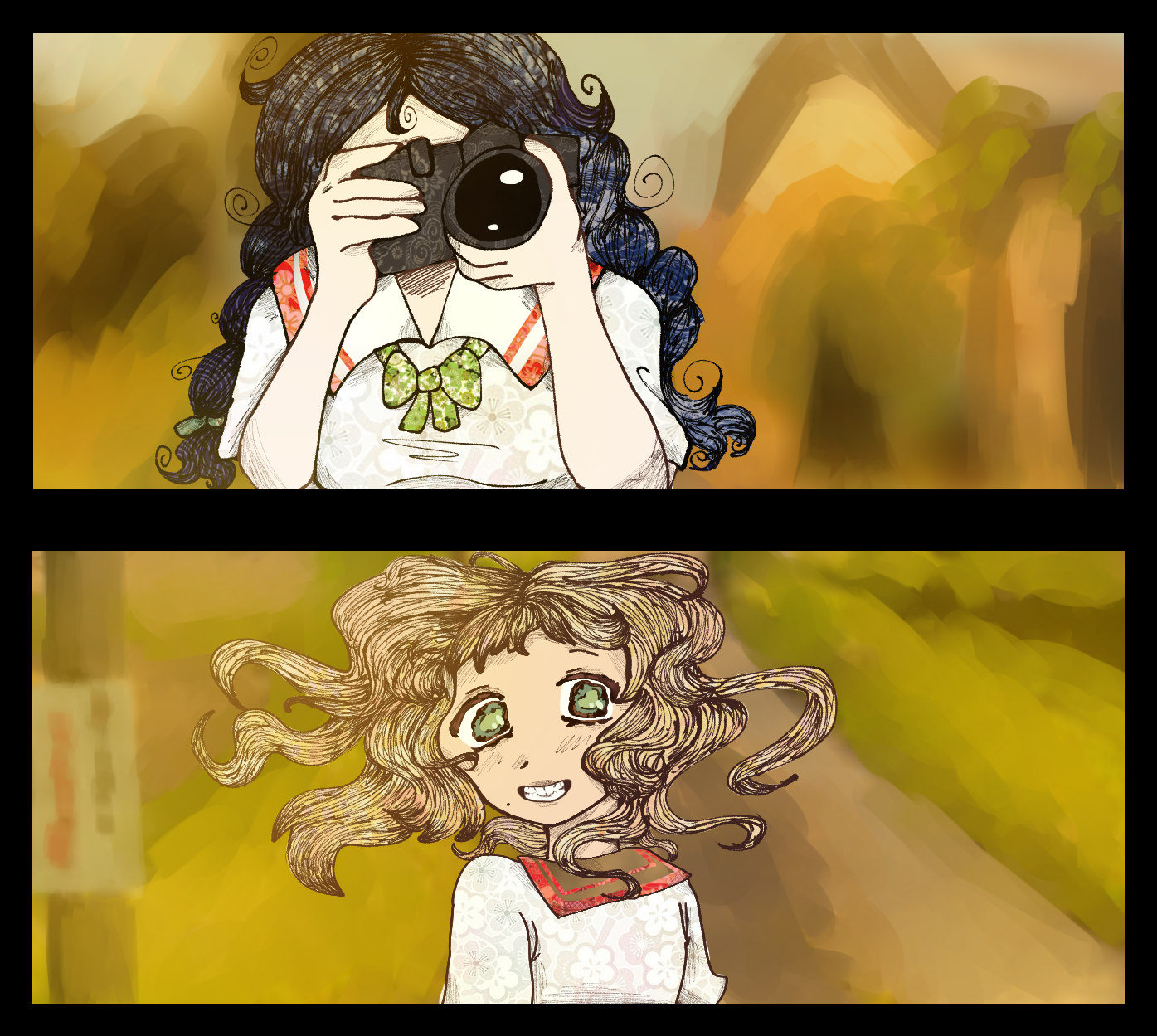 Suisen taking a photo of Ayame